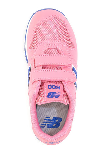 Sneaker rosa con doppio strappo e logo blu New Balance 500
