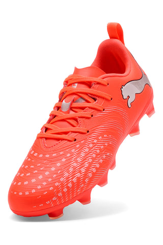 Rote Fußballschuhe mit technischen Details Puma Future 9 Play Jr