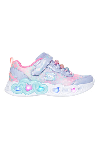 Lavendelfarbene Sneaker mit Lichtern und Anhängern, Skechers Infinite Heart Lights Heart Jewels