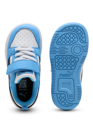 Hellblaue weiße Schuhe mit Klettverschluss Puma Rebound V6 Lo AC+ Inf