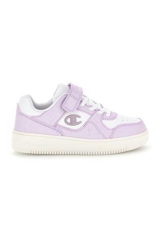 Weiße Turnschuhe mit fliederfarbenen Einsätzen und Bubble-Details Champion RD18 Bubble G PS