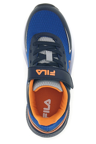 Blaue Turnschuhe mit Riemen und orangefarbenen Einsätzen Fila Crusher V Kids FFK0076