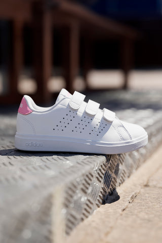 Weiße Sneakers mit Klettverschluss und rosa Details Adidas Advantage Base 2.0 CF C