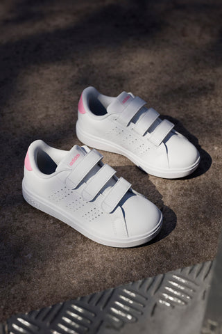 Weiße Sneakers mit Klettverschluss und rosa Details Adidas Advantage Base 2.0 CF C