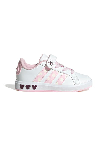 Sneakers bianche con dettagli rosa e chiusura a strappo Adidas Grand Court Minnie El K