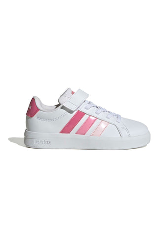 Weiße Sneakers mit rosa Details und Klettverschluss Adidas Grand Court 3.0 El C