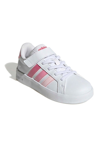 Weiße Sneakers mit rosa Details und Klettverschluss Adidas Grand Court 3.0 El C