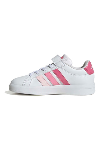 Weiße Sneakers mit rosa Details und Klettverschluss Adidas Grand Court 3.0 El C