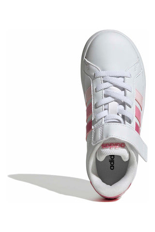Weiße Sneakers mit rosa Details und Klettverschluss Adidas Grand Court 3.0 El C