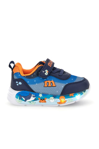 Sneakers blu con strappo, luci e dettagli marini M kids MJ6031