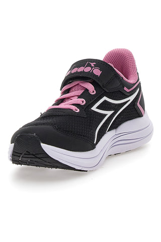 Diadora Snipe 3 JR schwarze Sneaker mit pinkfarbenen Details und Klettverschluss