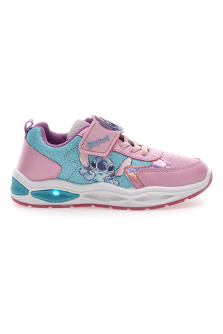 Rosa hellblaue Sneakers mit Lichtern und Stitch-Druck D6020142S