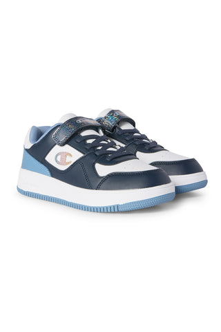 Blau-weiße Sneaker mit glitzerndem Klettverschluss Champion RD18 LOW G PS