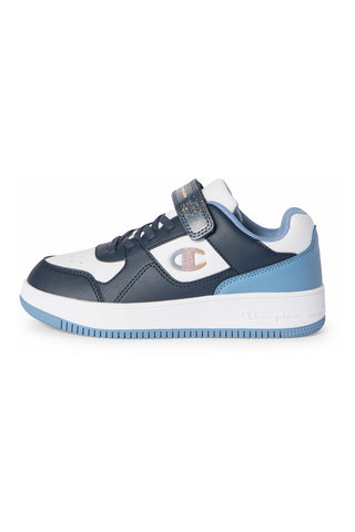 Blau-weiße Sneaker mit glitzerndem Klettverschluss Champion RD18 LOW G PS