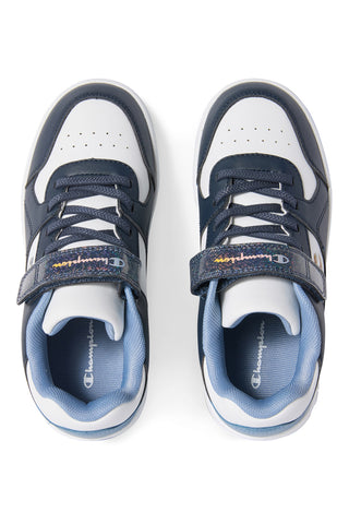 Blau-weiße Sneaker mit glitzerndem Klettverschluss Champion RD18 LOW G PS