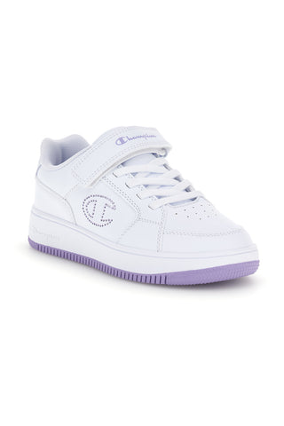 Sneakers bianche e lilla con logo strass Champion RD18 Lenticular G PS
