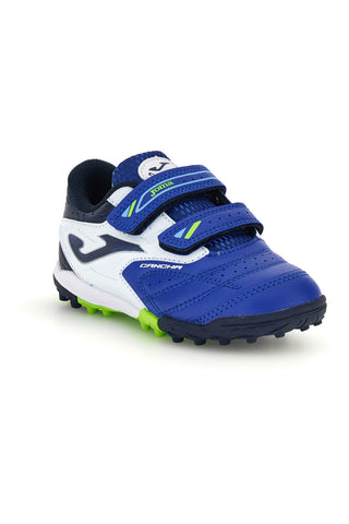Scarpe da calcio blu royal bianche e verdi fluo con strappo Joma CAJW2604TFV