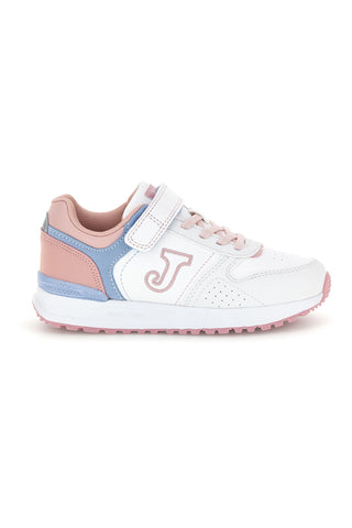 Weiße Sneaker mit rosa und hellblauen Einsätzen und Klettverschluss von Joma, Modell JTORW2632V
