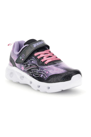 Lila-schwarze Sneaker mit LED-Leuchten und Sternen von Joma, Modell Jspacw2601V