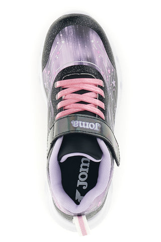 Lila-schwarze Sneaker mit LED-Leuchten und Sternen von Joma, Modell Jspacw2601V