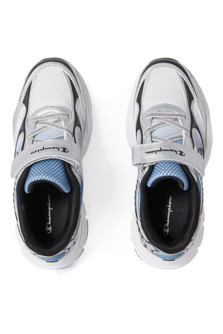 Sneakers argento e azzurre con strappo e logo laterale Champion RT25 U PS