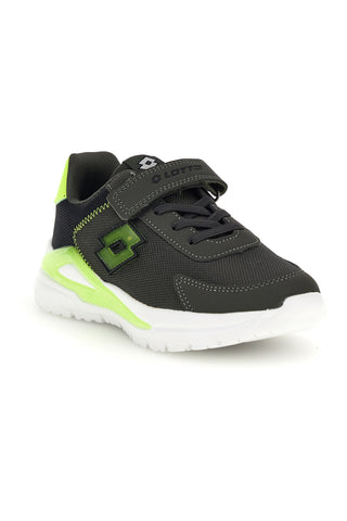 Dunkelgraue Sneaker mit Klettverschluss und neongelben Details: Lotto RUN 50 AMF CL S