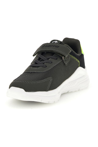 Dunkelgraue Sneaker mit Klettverschluss und neongelben Details: Lotto RUN 50 AMF CL S