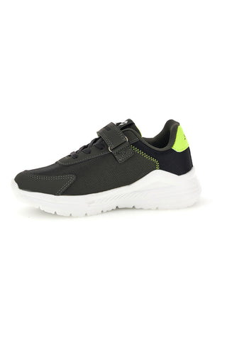 Dunkelgraue Sneaker mit Klettverschluss und neongelben Details: Lotto RUN 50 AMF CL S