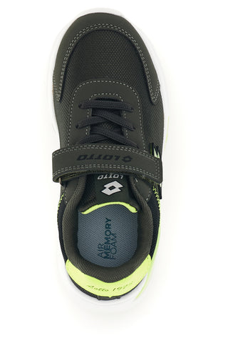 Dunkelgraue Sneaker mit Klettverschluss und neongelben Details: Lotto RUN 50 AMF CL S