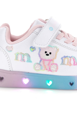 Sneakers bianche con luci LED e orsetto Mkids MJ65007