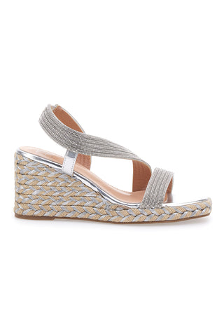 Silberne Keilsandaletten mit Glitzer MON DIEU 602