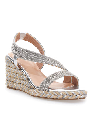 Silberne Keilsandaletten mit Glitzer MON DIEU 602