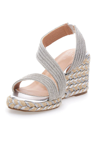 Silberne Keilsandaletten mit Glitzer MON DIEU 602