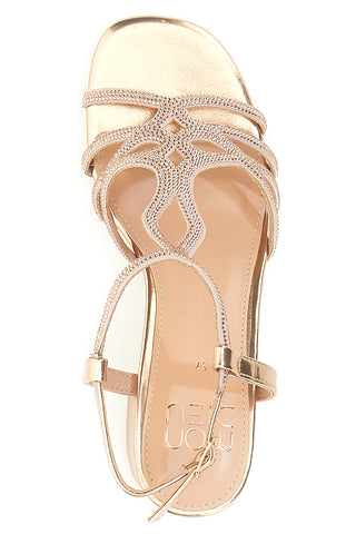 Roségoldene Sandalen mit Absatz und gewebten Riemen MON DIEU 643