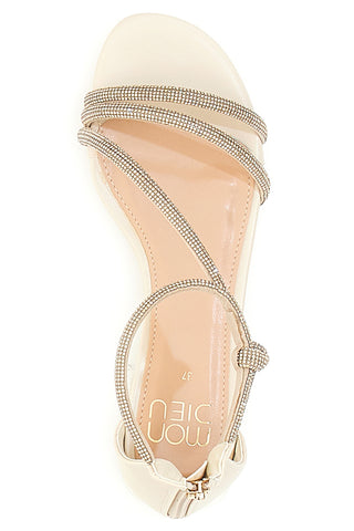 Beige Sandalen mit Strass und Knöchelriemen MON DIEU 680