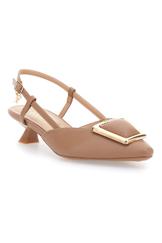 Beige Slingback-Pumps mit geometrischem Chromeffekt-Detail Ferre' F212