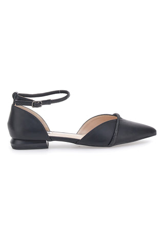 Schwarze Ballerinas mit spitzer Spitze und schwarzen Strasssteinen Mariella Burani 51098