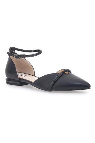 Schwarze Ballerinas mit spitzer Spitze und schwarzen Strasssteinen Mariella Burani 51098