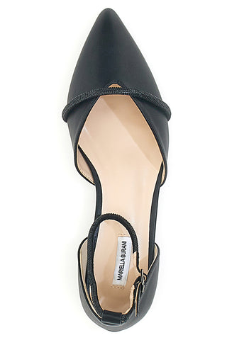Schwarze Ballerinas mit spitzer Spitze und schwarzen Strasssteinen Mariella Burani 51098