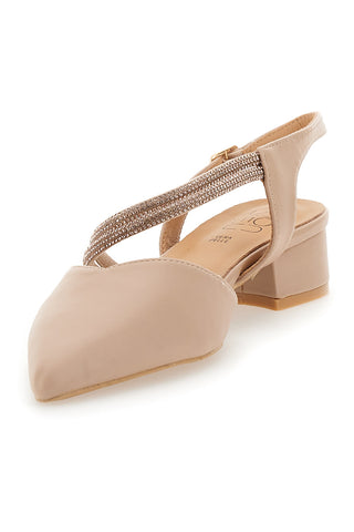 Décolleté Slingback Nude con Punta Sfilata e Cinturino con Strass Mon Dieu 883153
