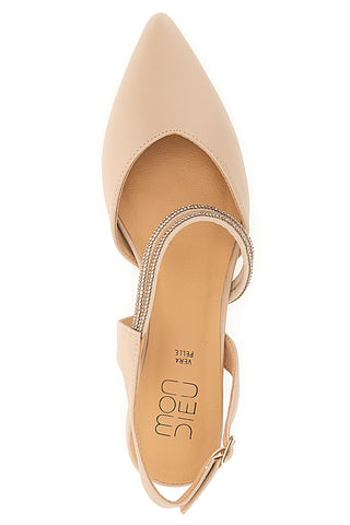 Décolleté Slingback Nude con Punta Sfilata e Cinturino con Strass Mon Dieu 883153