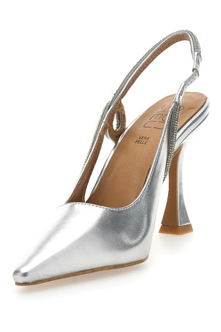 Décolleté Slingback Argento con Punta Sfilata e Cinturino con Strass Mon Dieu 8820H118