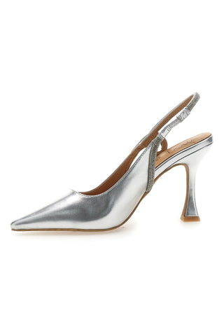 Décolleté Slingback Argento con Punta Sfilata e Cinturino con Strass Mon Dieu 8820H118