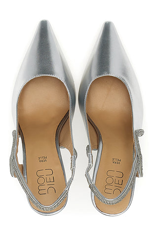 Décolleté Slingback Argento con Punta Sfilata e Cinturino con Strass Mon Dieu 8820H118