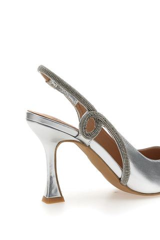 Décolleté Slingback Argento con Punta Sfilata e Cinturino con Strass Mon Dieu 8820H118