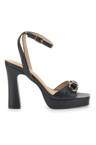 Schwarze Sandalen mit Plateau und hohem Absatz und goldenem Detail Mon Dieu B075Q82