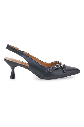 LE HAVRE PARIS CMJ2405315 Schwarze Slingback-Pumps mit spitzer Spitze und dekorativen Riemchen