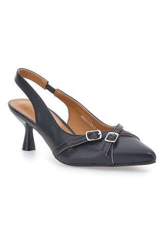LE HAVRE PARIS CMJ2405315 Schwarze Slingback-Pumps mit spitzer Spitze und dekorativen Riemchen