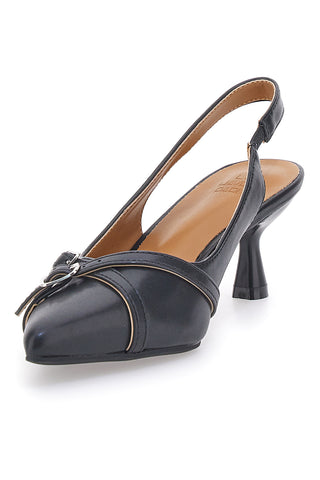 LE HAVRE PARIS CMJ2405315 Schwarze Slingback-Pumps mit spitzer Spitze und dekorativen Riemchen