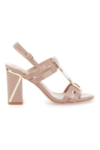 LE HAVRE PARIS 231 Puderfarbene Sandalen mit geflochtenem Absatz